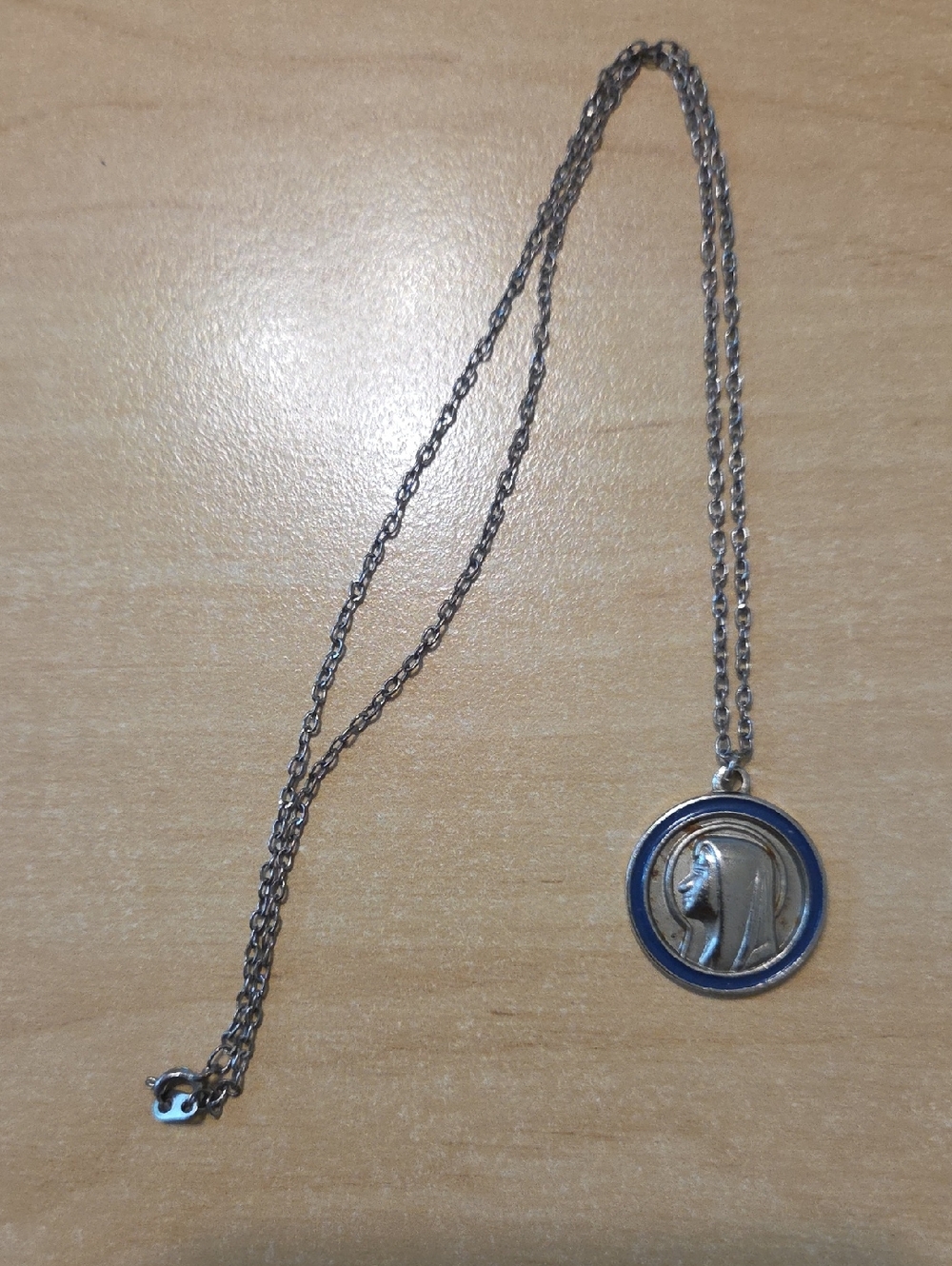 Mother Mary Madonna pendant Silver-Tone Blue Enamel Religious Pendant Necklace